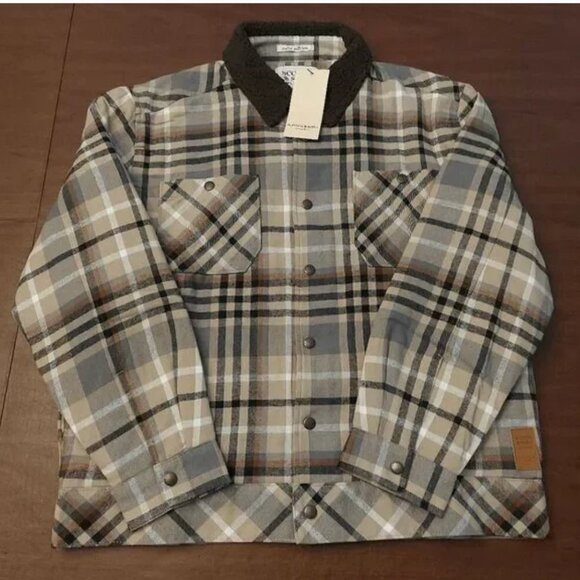 Scotch & Soda Flannel Sherpa Lined Plaid Eisenhower Jacket Mocha Brown NWT - Picture 4 of 4